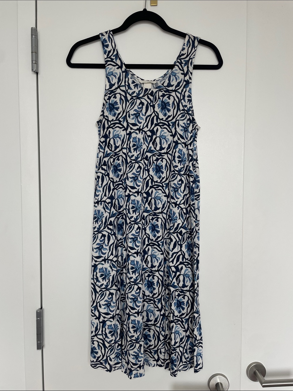 Sleeveless Blue and White Floral Tank Dress